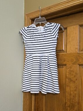 Gymboree White and Black Striped Cap-Sleeve Knit Dress